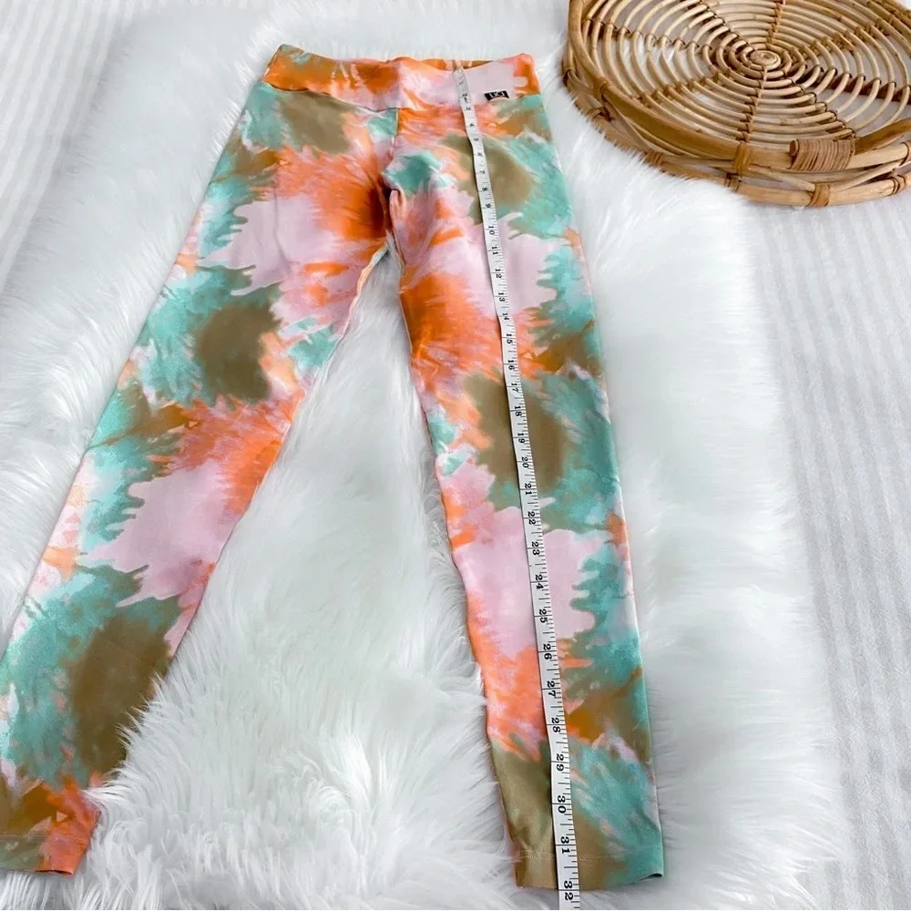 Lici Fit Tie Due Bloom Leggings Multicolored Orange Blue High Waisted Rise S